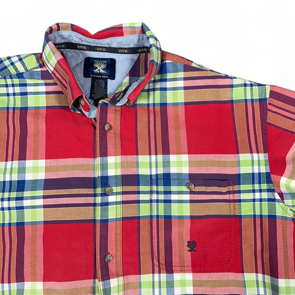 Vintage Wrangler 20X Shirt Adult EXTRA LARGE Red Plaid Chambray Cowboy Y2K - Picture 2 of 9